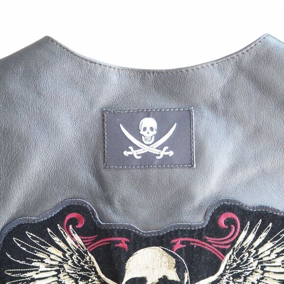 Jamin Leather Patch Pin Skull Cross Motorcycle Riding Vest Black Men's XXXL - Picture 13 of 13